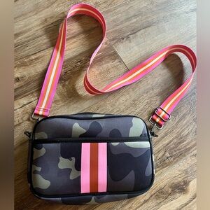 Camouflage Crossbody Bag with Pink Strap